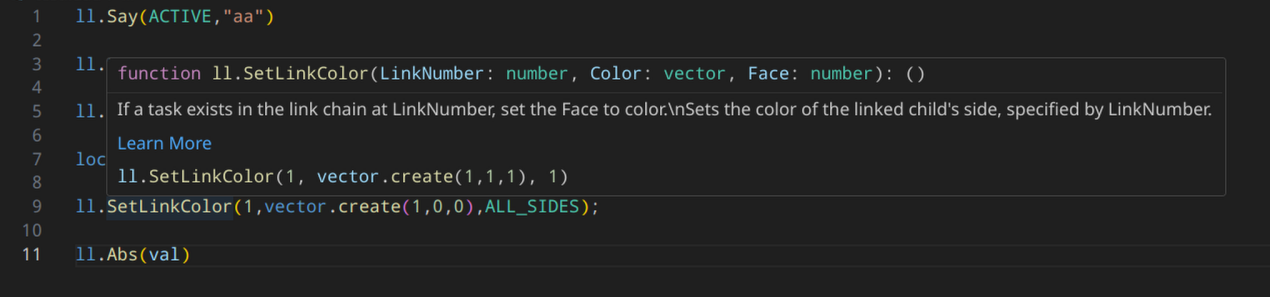 Example of syntax highlighting and hovertips